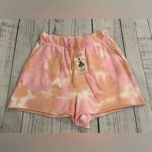 NWT Easel Women’s S Pink Orange Tie Dye Elastic High Waist 100% Cotton Shorts